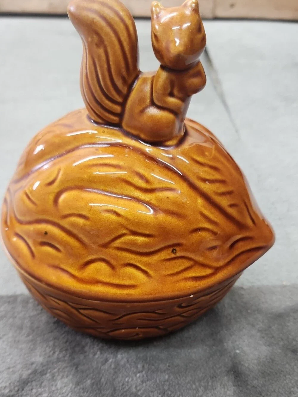 Ceramic Squirrel Lidded Jar in Warm Brown